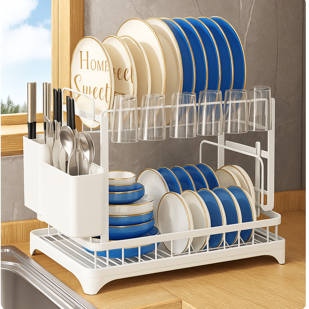 Feylors™ 2-Tier Kitchen Dish Organizer – Premium Space-Saving Drying Rack