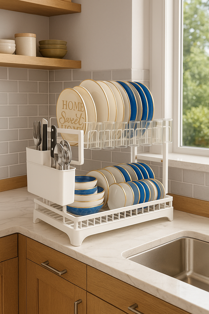 Feylors™ 2-Tier Kitchen Dish Organizer – Premium Space-Saving Drying Rack